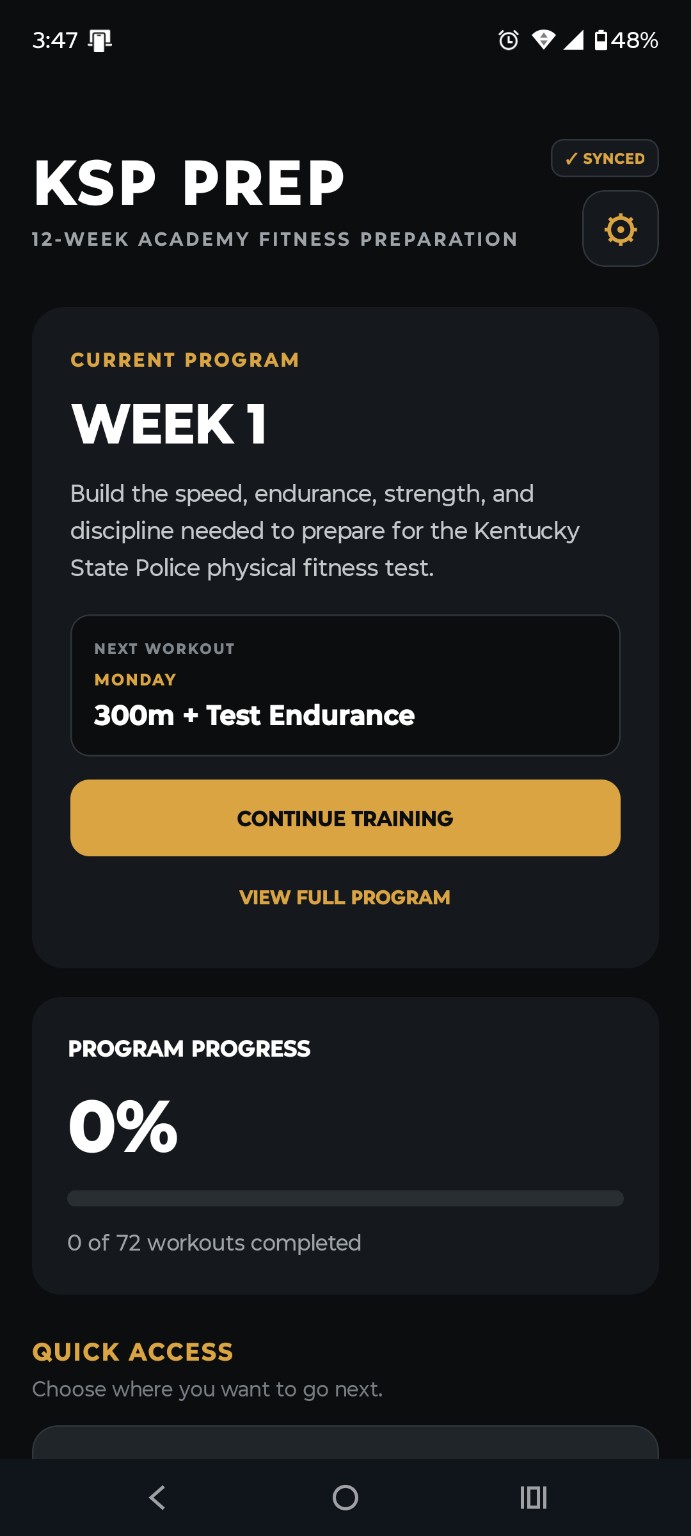 KSPPrep home dashboard showing current program and progress