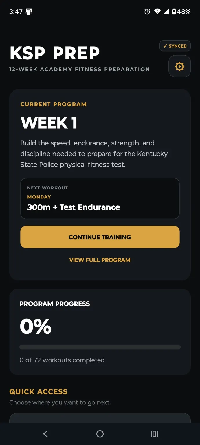 KSPPrep home dashboard showing current program and progress