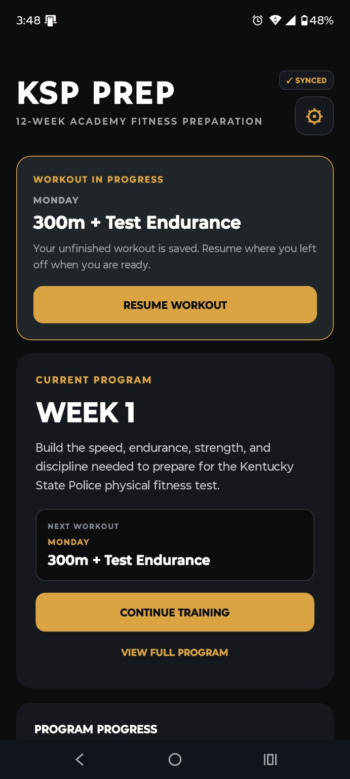 KSPPrep workout in progress resume card