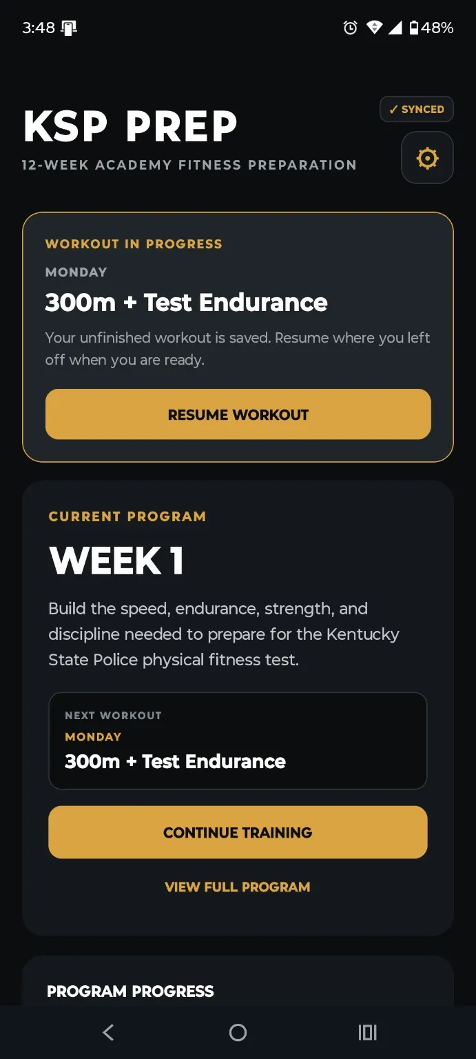 KSPPrep workout in progress resume card