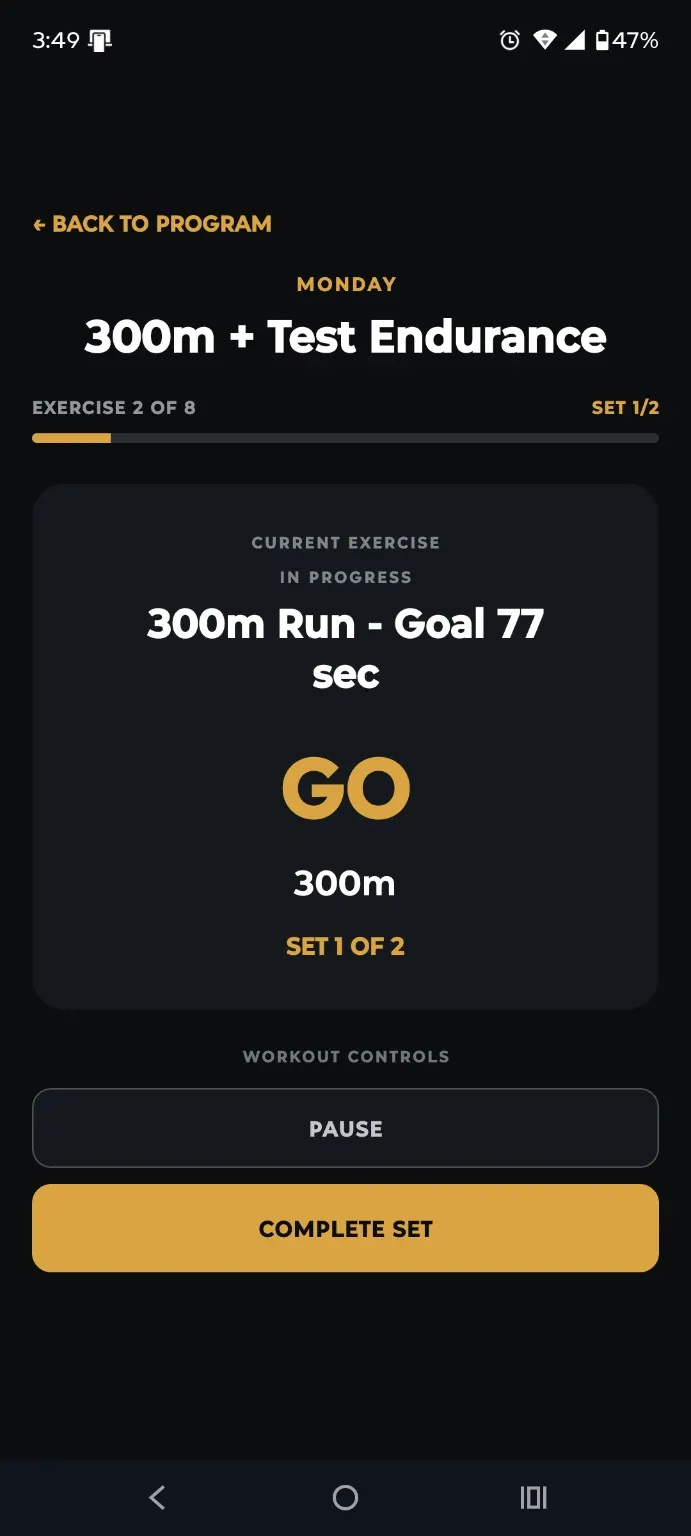 KSPPrep distance workout exercise screen